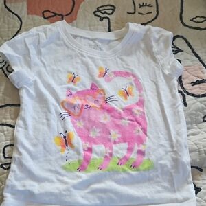 The Children's Place White Tee with Pink Cat and Butterflies